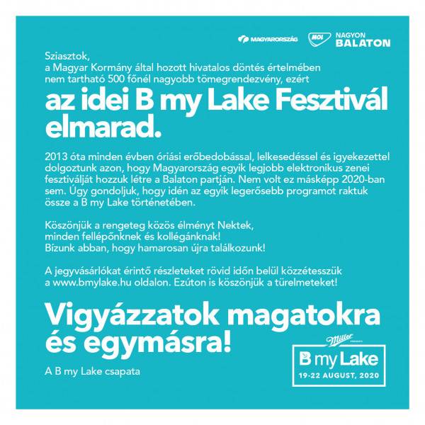 B My Lake 2020 elmarad - hivatalos közlemény