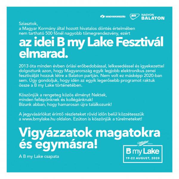 B My Lake 2020 elmarad - hivatalos közlemény