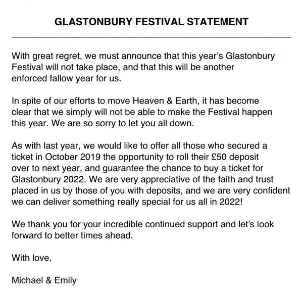 Glastonbury 2021 elmarad