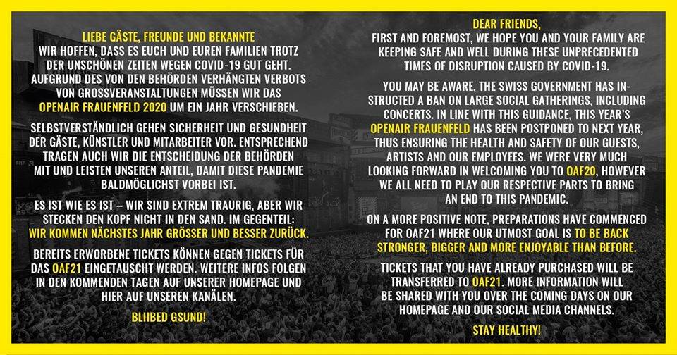 Openair Frauenfeld 2020 cancellation